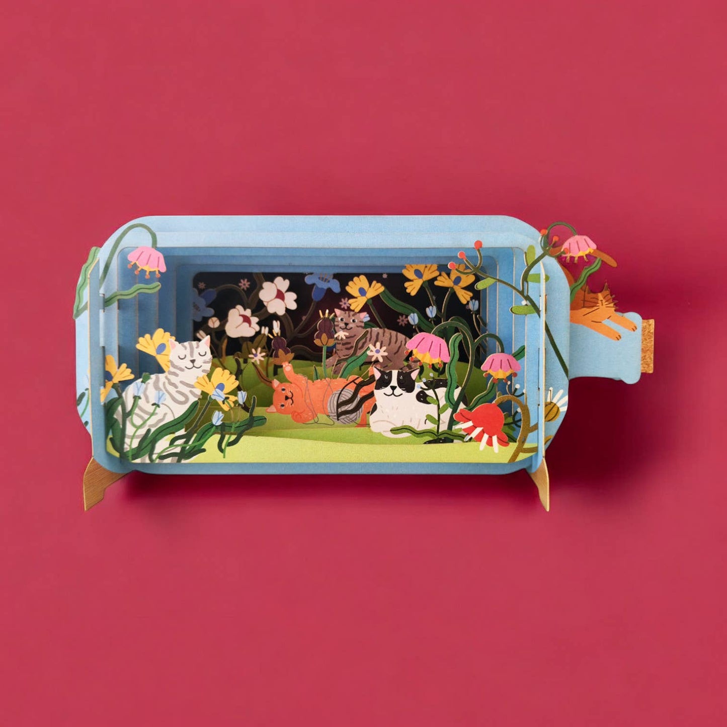 Felicitare 3D Message in a Bottle, Pisici într-o grădină de flori