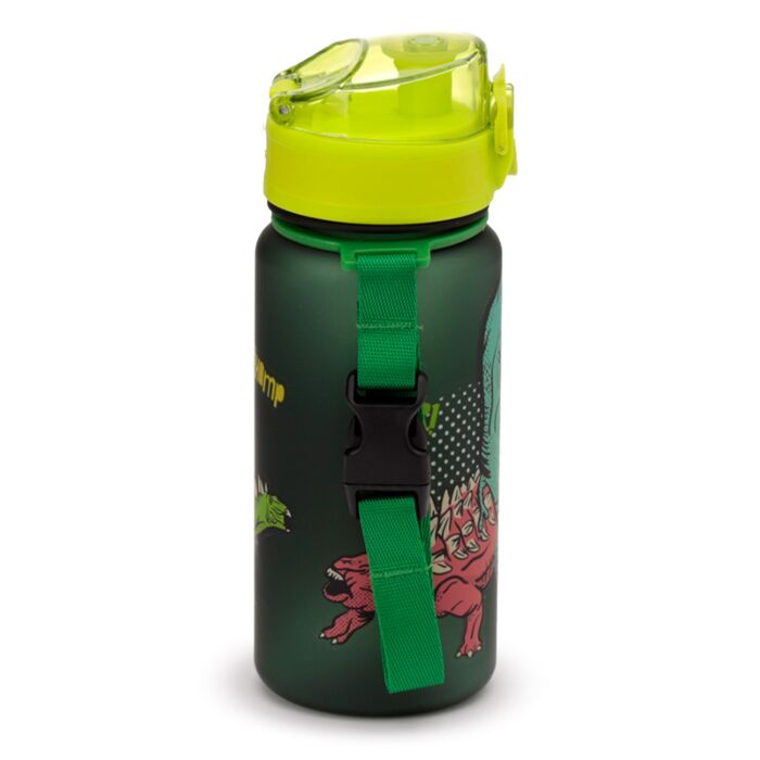 Sticla de apa pop top, pentru copii, Dinosauria, rezistenta la impact, sistem de agatare, material ecologic Ecozen, fara BPA, 350 ml