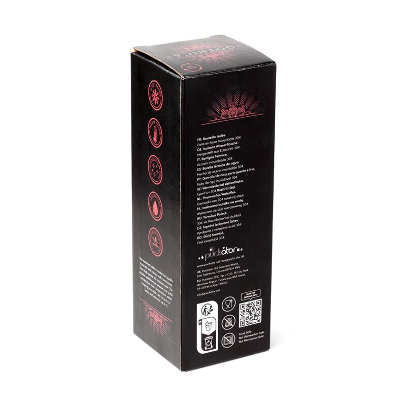 Termos, perete dublu izolat, tematică gotică, sticlă termică pentru băuturi calde și reci, oțel inoxidabil