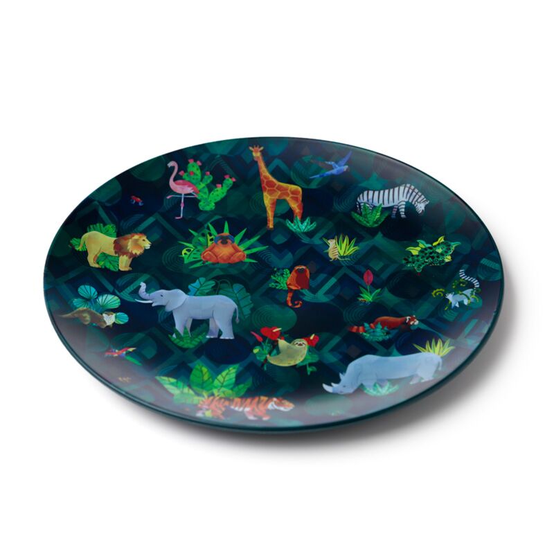 Set de 4 farfurii de picnic, camping, gradina, Animal Kingdom, model animale salbatice, plastic reciclat