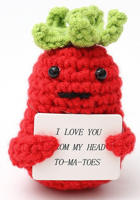 Mascota tricotată Positive Tomato, roșie, accesoriu cu mesaj amuzant și iubitor