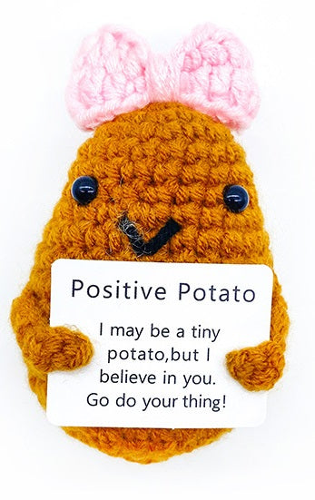 Mascotă croșetată, model cartof cu fundiță, Positive Potato