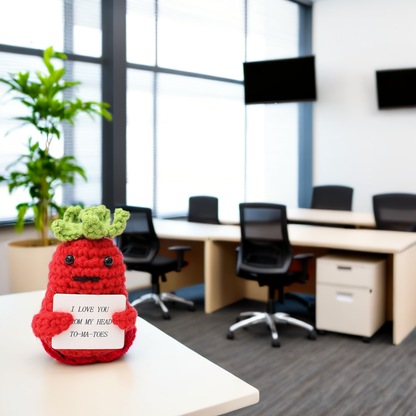 Mascota tricotată Positive Tomato, 7 cm, cu mesaj romantic