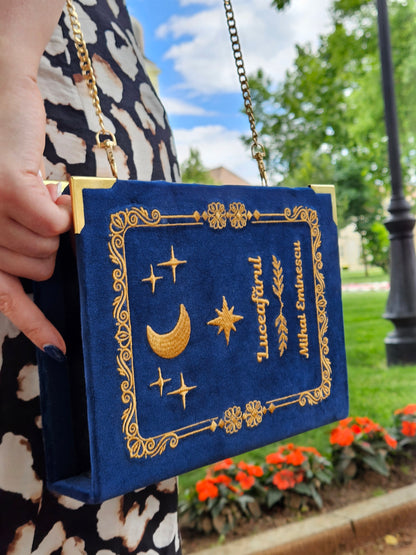 Geantă Carte Handmade – Luceafărul | Ediția Noapte - Auriu Antic