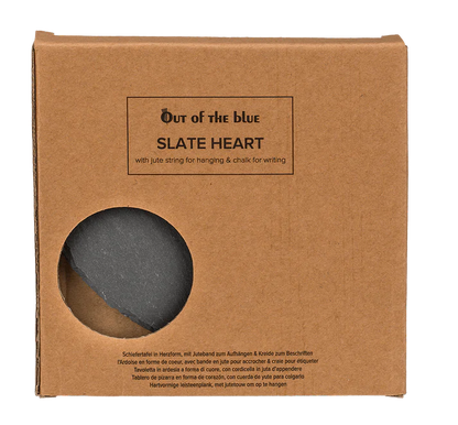 Placă decorativă din ardezie în formă de inimă, cu șnur din iută și cretă