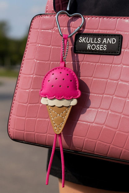 Breloc Fantezie Înghețată Roz – Keychain Bag Charm Icecream, Accesoriu Geantă