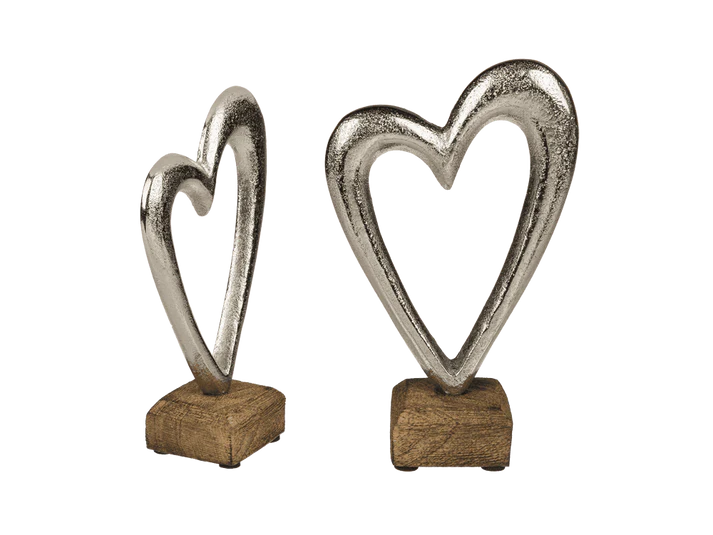 Decorațiune inimă, din metal cu bază din lemn, idee de cadou