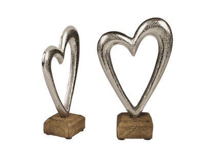 Decorațiune inimă, din metal cu bază din lemn, idee de cadou