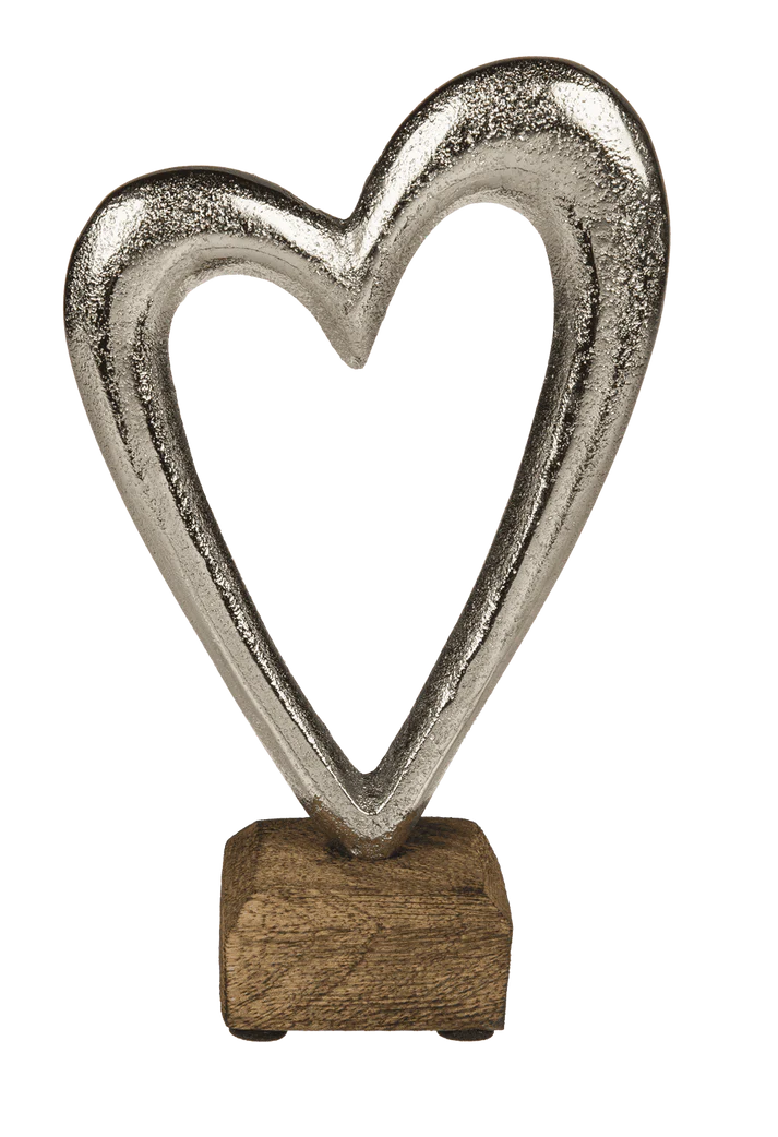 Decorațiune inimă, din metal cu bază din lemn, idee de cadou
