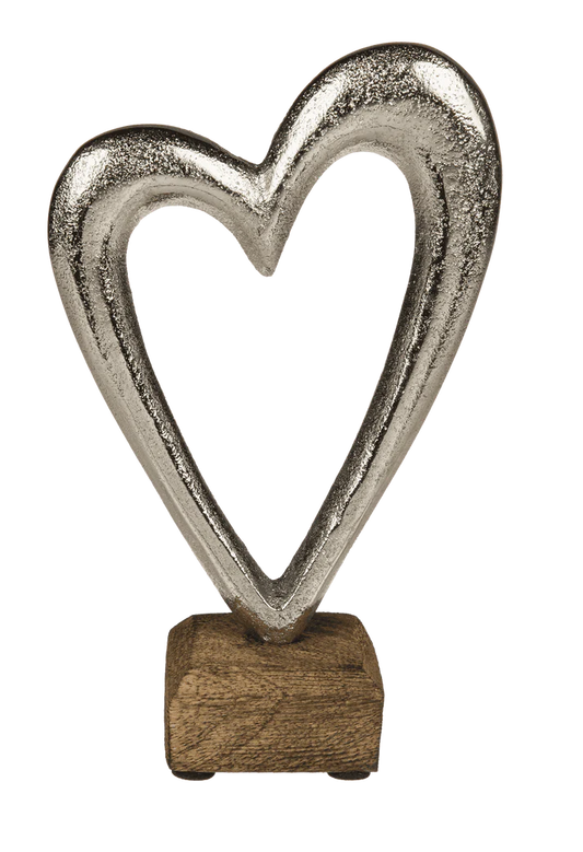 Decorațiune inimă, din metal cu bază din lemn, idee de cadou