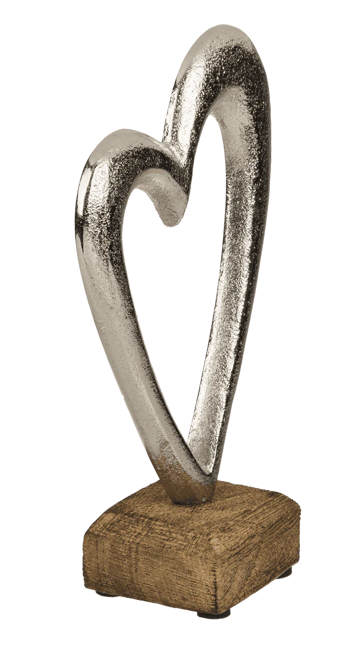 Decorațiune inimă, din metal cu bază din lemn, idee de cadou