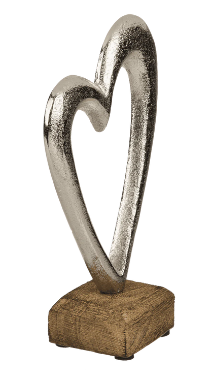 Decorațiune inimă, din metal cu bază din lemn, idee de cadou
