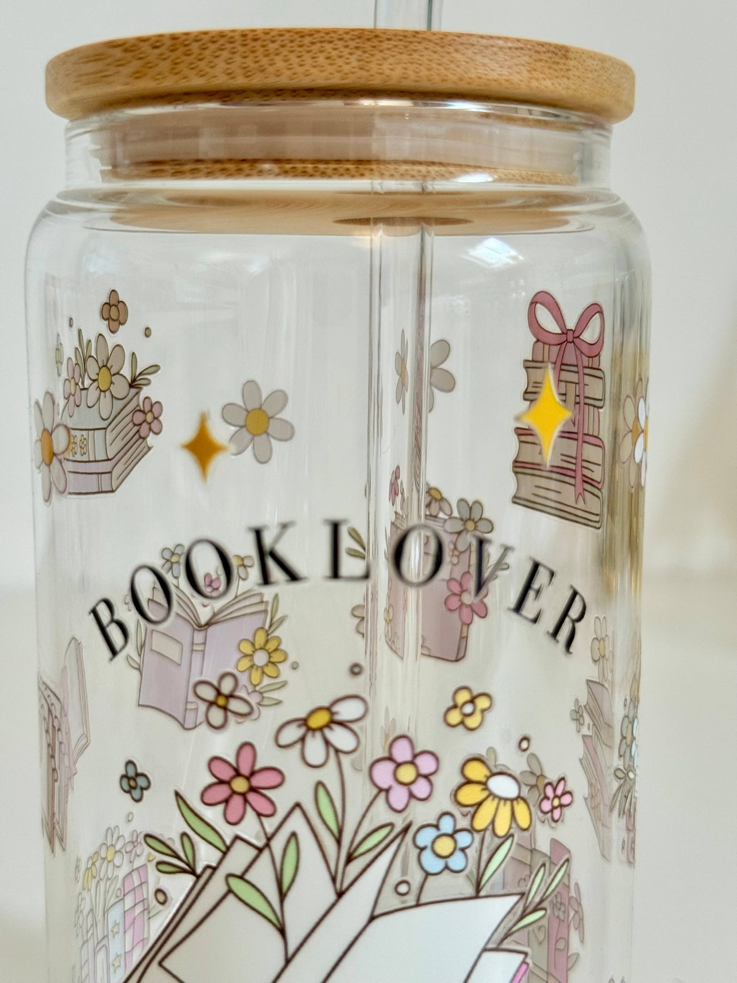 Tumbler "Book Lover", cu print față-verso, capac din bambus și pai