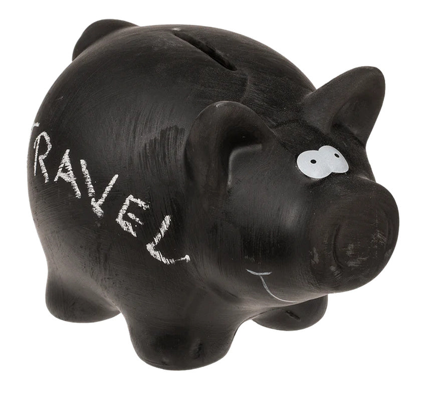 Pușculiță porcușor din ceramică, neagră, personalizabilă cu cretă