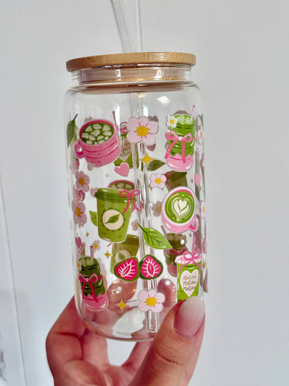 Tumbler "Matcha", cu print față-verso, capac din bambus și pai