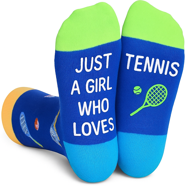 Șosete damă, lungi, cu mesaj pe talpă, tematică tenis, mărime universală