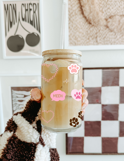 Tumbler "Elegant Cat", cu print față-verso, capac din bambus și pai