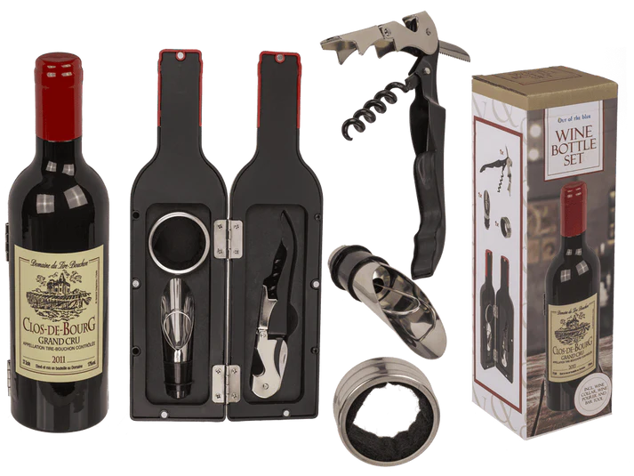 Set desfăcător pentru vin, în formă de sticlă, cu 3 accesorii