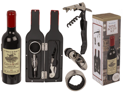 Set desfăcător pentru vin, în formă de sticlă, cu 3 accesorii
