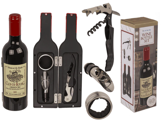 Set desfăcător pentru vin, în formă de sticlă, cu 3 accesorii