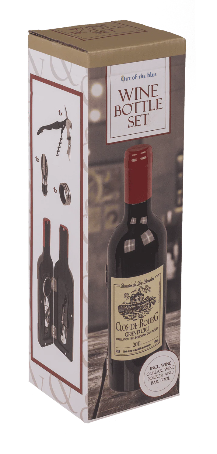Set desfăcător pentru vin, în formă de sticlă, cu 3 accesorii
