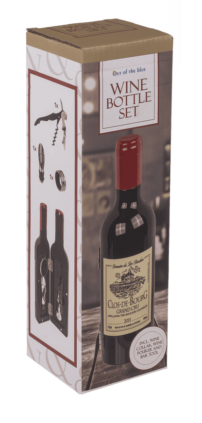 Set desfăcător pentru vin, în formă de sticlă, cu 3 accesorii