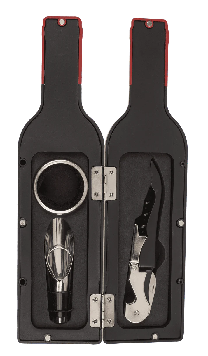 Set desfăcător pentru vin, în formă de sticlă, cu 3 accesorii