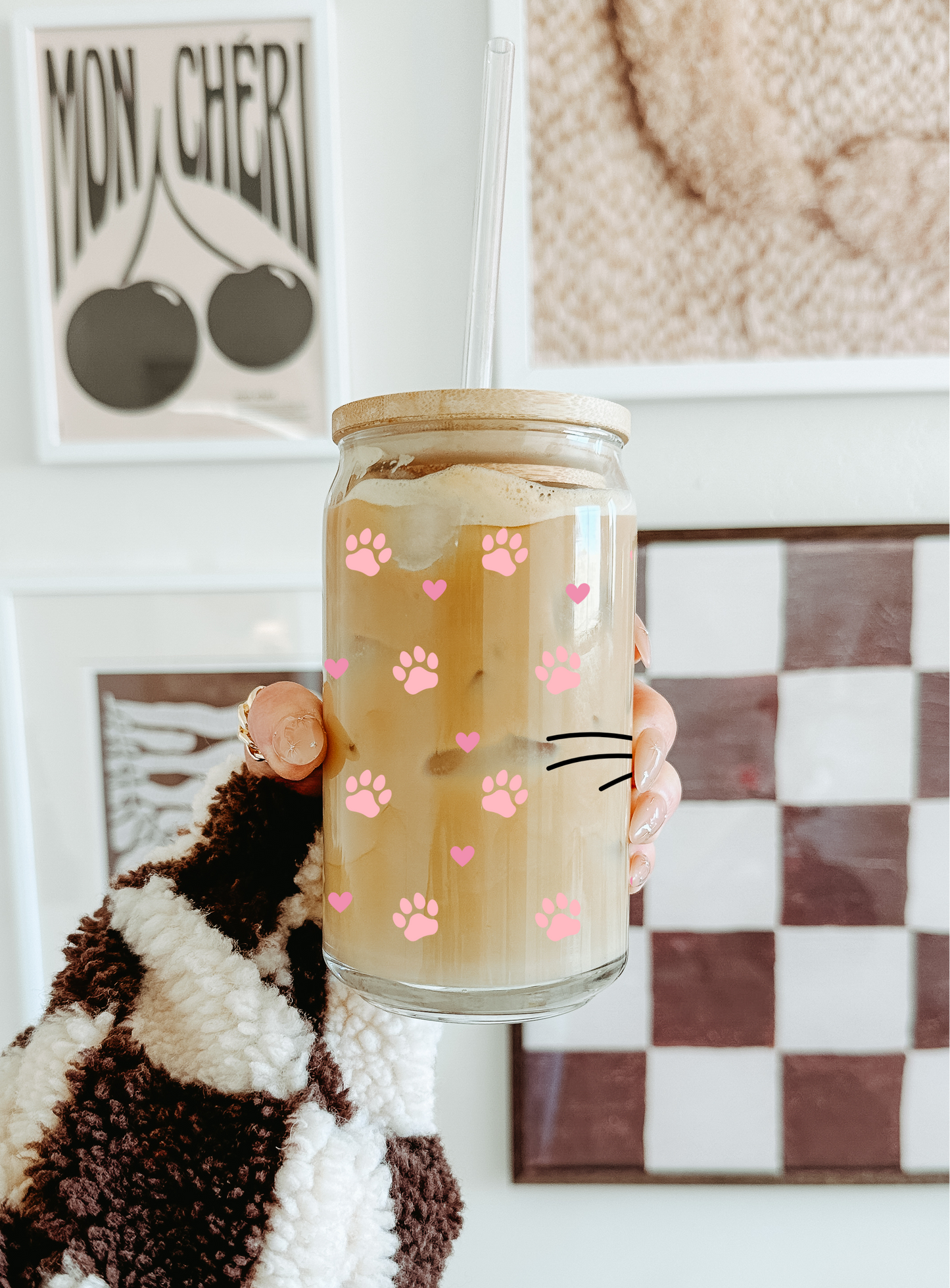 Tumbler "Cat Mama", cu print față-verso, capac din bambus și pai
