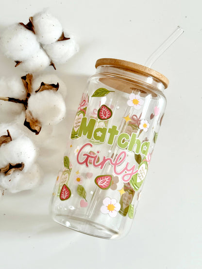 Tumbler "Matcha Girly", cu print față-verso, capac din bambus și pai