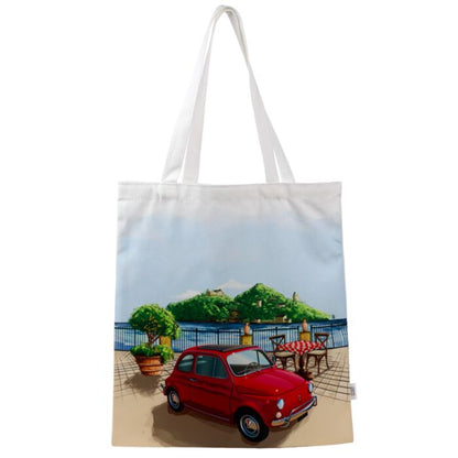 Geanta Tote Bag, bumbac, model masina Fiat 500 Riviera, 39 x 37 cm