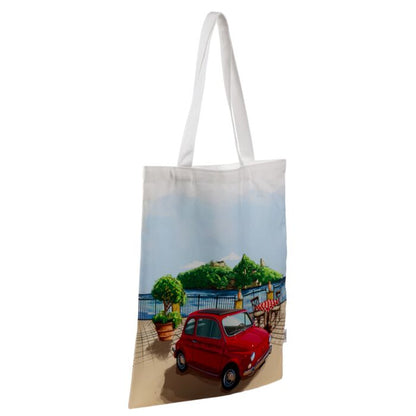 Geanta Tote Bag, bumbac, model masina Fiat 500 Riviera, 39 x 37 cm