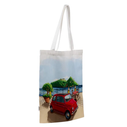 Geanta Tote Bag, bumbac, model masina Fiat 500 Riviera, 39 x 37 cm