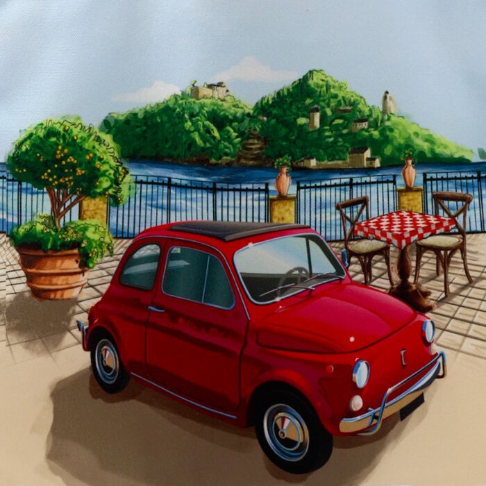 Geanta Tote Bag, bumbac, model masina Fiat 500 Riviera, 39 x 37 cm