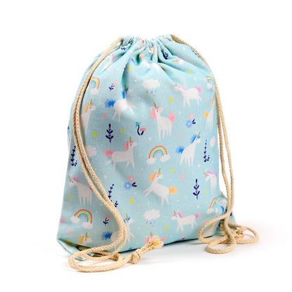 Ghiozdan tip săculeț cu șnur, rucsac sport/grădiniță din bumbac, Unicorn Magic, tematică unicorni