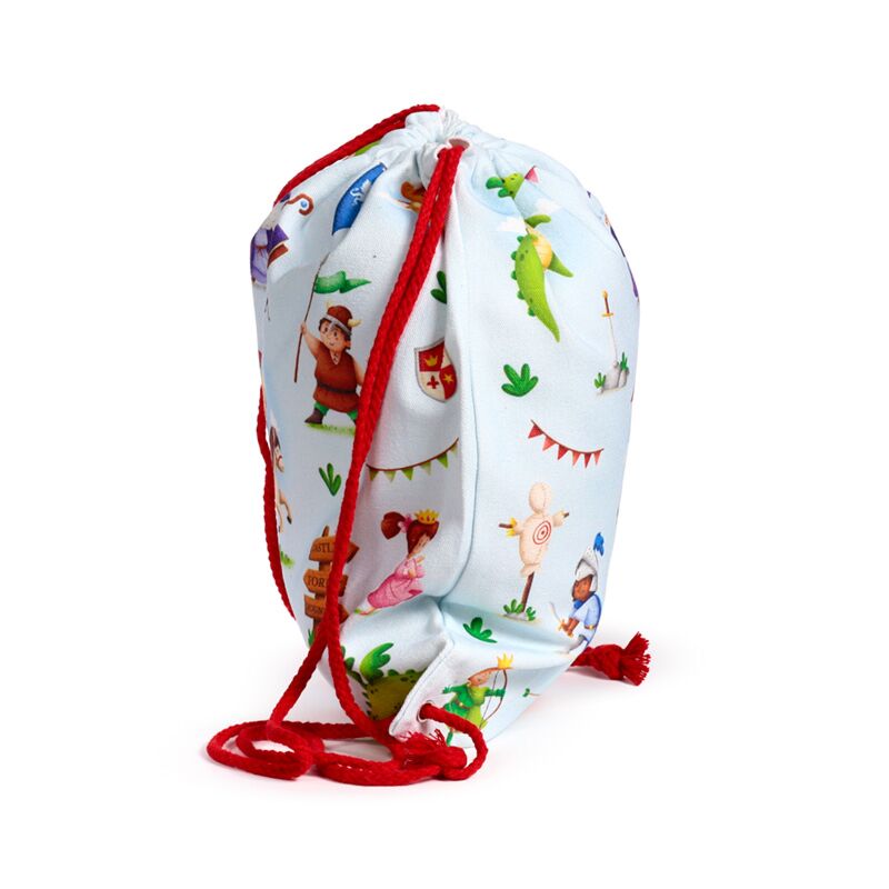 Ghiozdan tip săculeț cu șnur, rucsac sport/grădiniță din bumbac, Knights & Dragons, tematică cavaleri și dragoni