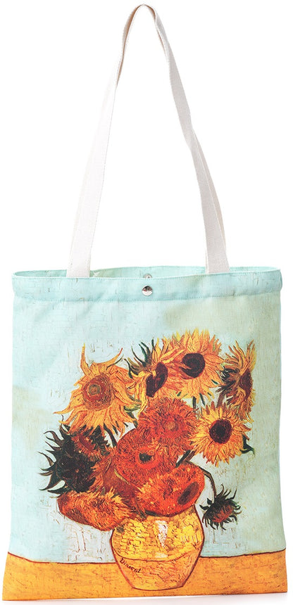 Geanta Tote bag, inchidere cu capsa, imprimeu Floarea Soarelui Van Gogh