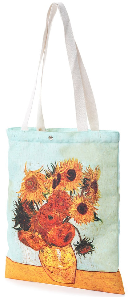 Geanta Tote bag, inchidere cu capsa, imprimeu Floarea Soarelui Van Gogh