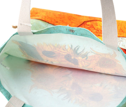 Geanta Tote bag, inchidere cu capsa, imprimeu Floarea Soarelui Van Gogh