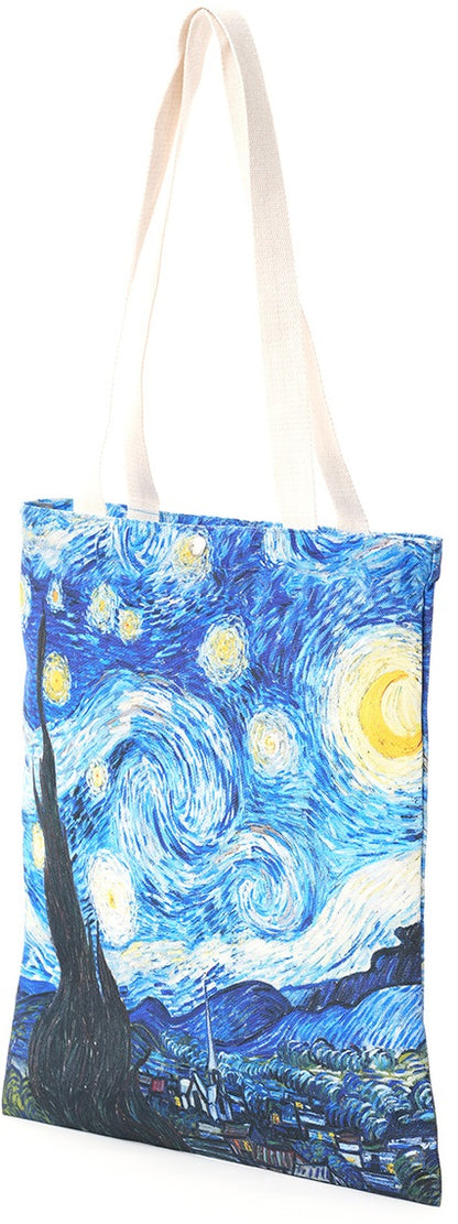 Geantă Tote Bag, închidere cu capsă, imprimeu model „Noapte Înstelată” Van Gogh