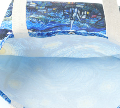 Geantă Tote Bag, închidere cu capsă, imprimeu model „Noapte Înstelată” Van Gogh