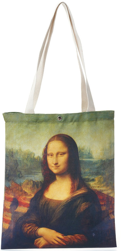 Geanta Tote bag, inchidere cu capsa, imprimeu Mona Lisa