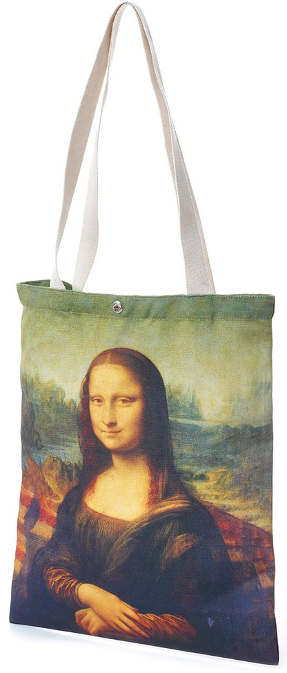 Geanta Tote bag, inchidere cu capsa, imprimeu Mona Lisa