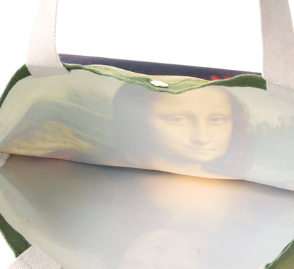 Geanta Tote bag, inchidere cu capsa, imprimeu Mona Lisa