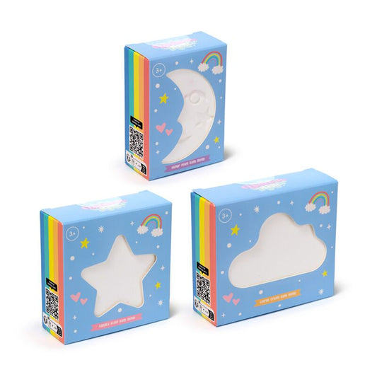 Set 3 Bombe de baie, pentru copii, plutitoare, Magic Rainbow, culorile curcubeului, în formă de Stea, Nor și Lună, 3 x 110 g