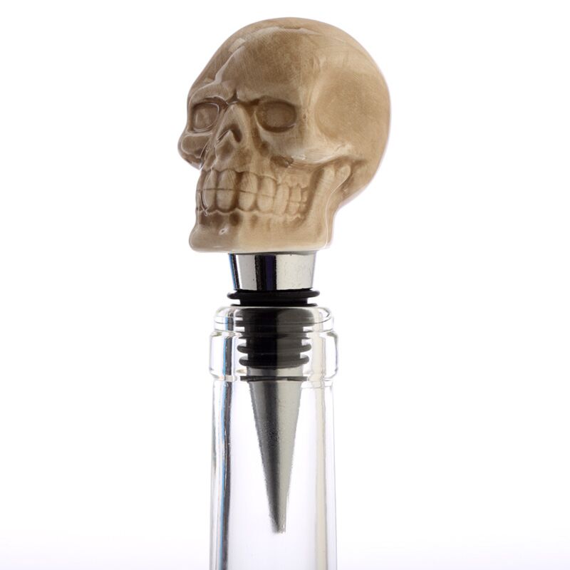 Dop pentru sticla de vin, decorativ, în formă de craniu, din ceramică, design gotic
