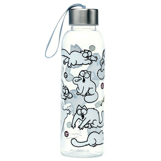 Sticla de apa Simon's Cat, rezistenta la impact, capac metalic si sistem de agatare, material ecologic Ecozen, fara BPA, transparenta, 500 ml
