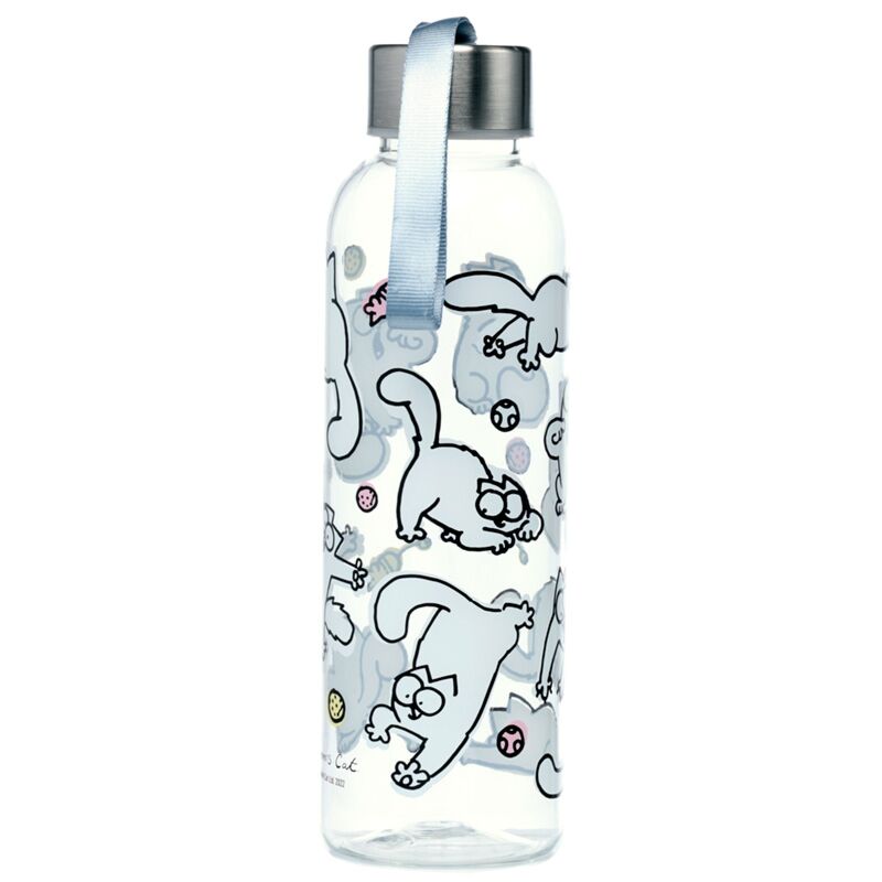 Sticla de apa Simon's Cat, rezistenta la impact, capac metalic si sistem de agatare, material ecologic Ecozen, fara BPA, transparenta, 500 ml