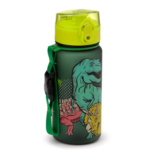 Sticla de apa pop top, pentru copii, Dinosauria, rezistenta la impact, sistem de agatare, material ecologic Ecozen, fara BPA, 350 ml