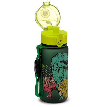 Sticla de apa pop top, pentru copii, Dinosauria, rezistenta la impact, sistem de agatare, material ecologic Ecozen, fara BPA, 350 ml