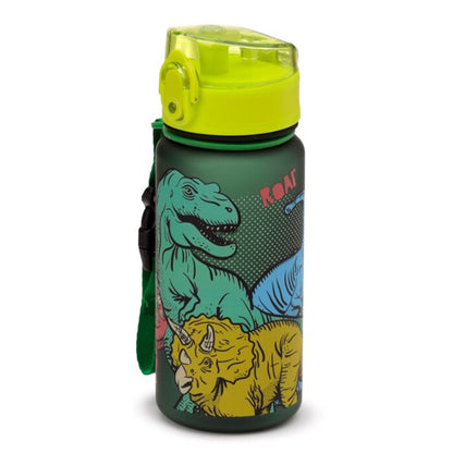 Sticla de apa pop top, pentru copii, Dinosauria, rezistenta la impact, sistem de agatare, material ecologic Ecozen, fara BPA, 350 ml